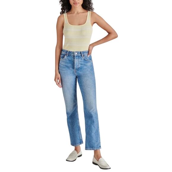 Steve Madden Ribbed Stripe Bodysuit Vanilla Yellow Knit Tank Top Medium NWT - Picture 4 of 9